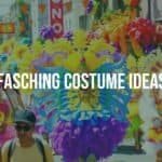 Colorful German Fasching carnival costumes, lively parade scene, people in creative outfits, festive atmosphere, bright and vibrant, illustrative style.
