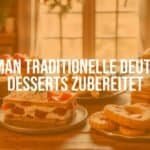 Traditional German desserts on a wooden table, including fruit-filled cakes, cream pastries, and holiday cookies, warm lighting, cozy atmosphere, realistic.