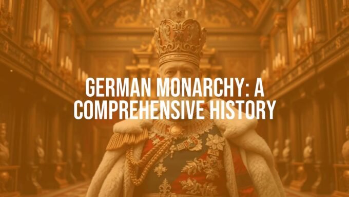 A grand portrait of a German monarch in imperial regalia, standing in a palace hall, historical setting, realistic.