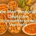 Traditional German food spread with regional dishes like sausages, pretzels, seafood, and stews, rustic wooden table, vibrant and inviting, realistic.