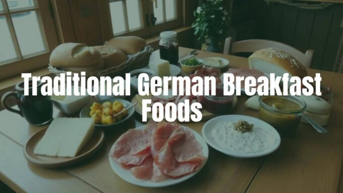 A traditional German breakfast spread with fresh bread, assorted cheeses, cold cuts, and jams on a wooden table, warm morning light, cozy and inviting.