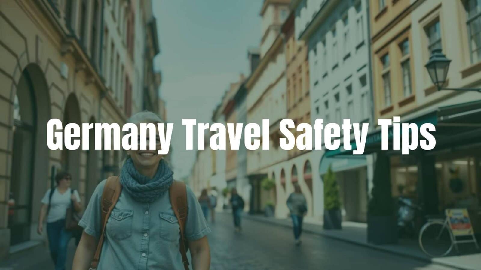 A happy tourist walking through a clean and safe German city street, historic buildings, sunlight, cheerful atmosphere, realistic style.