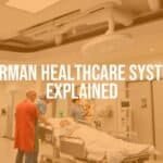 Modern German hospital, doctors and nurses attending patients, clean and professional atmosphere, realistic.